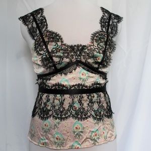 Silk Pink & Black Floral Lace Camisole